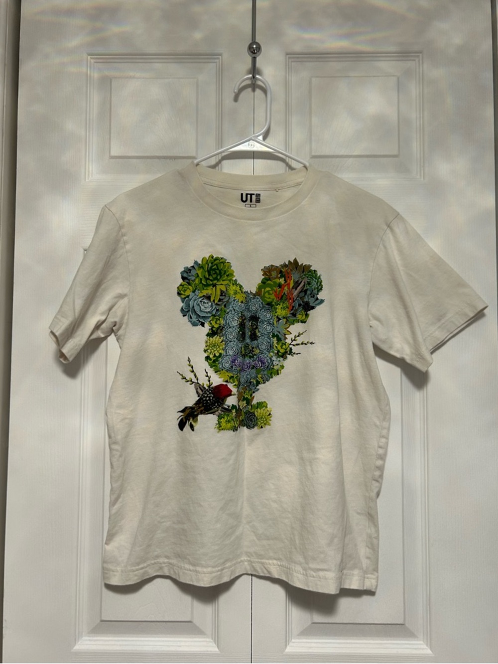 Uniqlo Disney White Tee with Floral Mickey Graphic